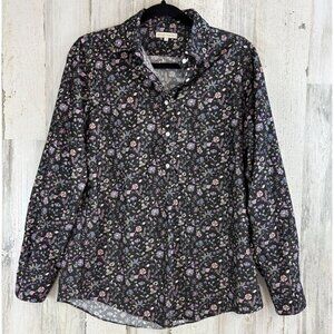 Ann Mashburn Shirt Sz M Corduroy Floral Button Down Popover
